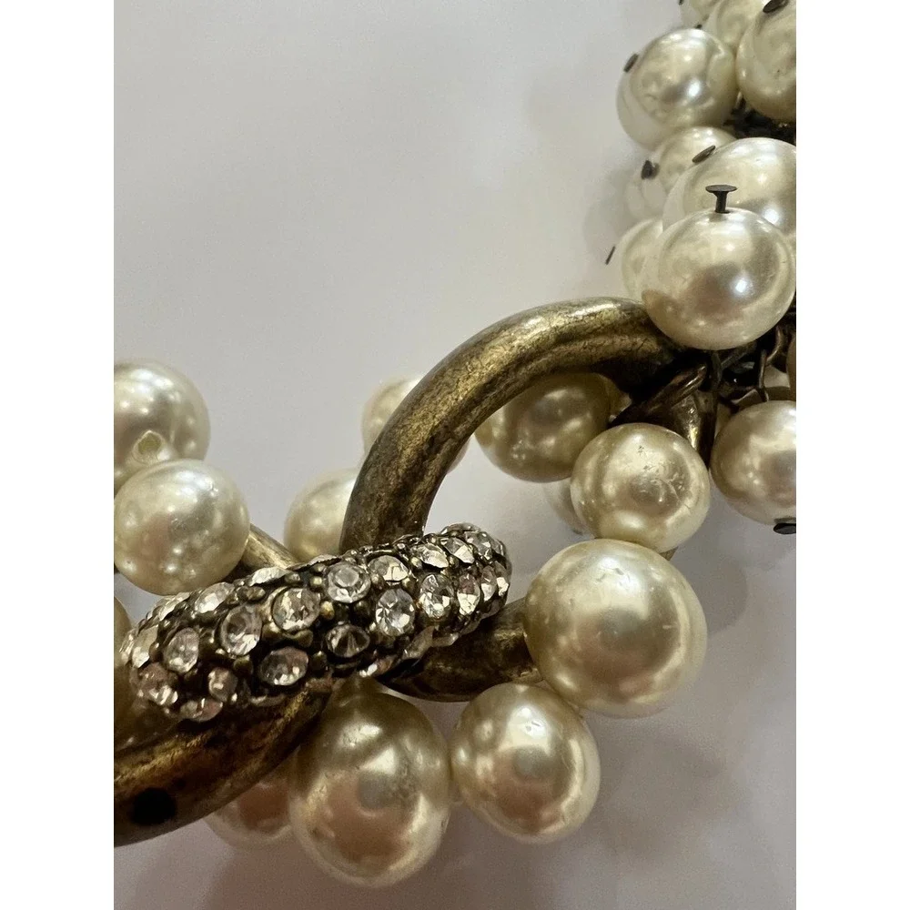 NOS Lee Angel Faux Pearl Rhinestone Link Necklace Antiqued Gold Y2K Luxe Baroque